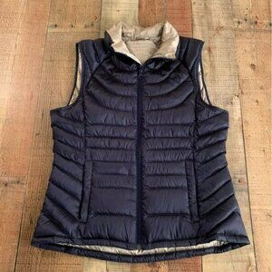Bernardo womens goose down puffer vest i navy blue and tan -M